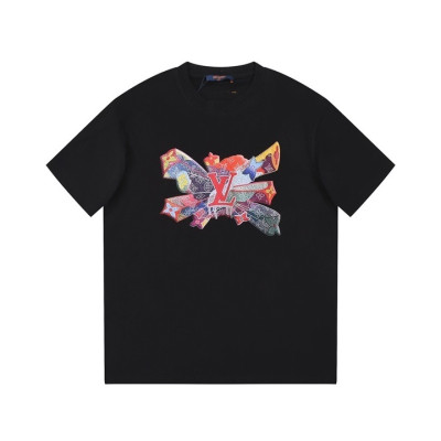 루이비통 남성 크루넥 블랙 반팔티 - Louis vuitton Mens Black Short sleeved Tshirts - lv1513x