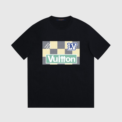 루이비통 남성 크루넥 블랙 반팔티 - Louis vuitton Mens Black Short sleeved Tshirts - lv1527x