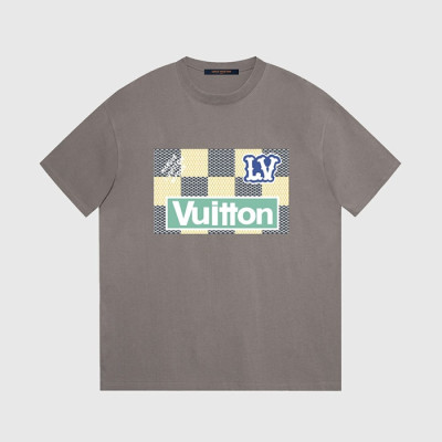 루이비통 남성 크루넥 그레이 반팔티 - Louis vuitton Mens Gray Short sleeved Tshirts - lv1528x