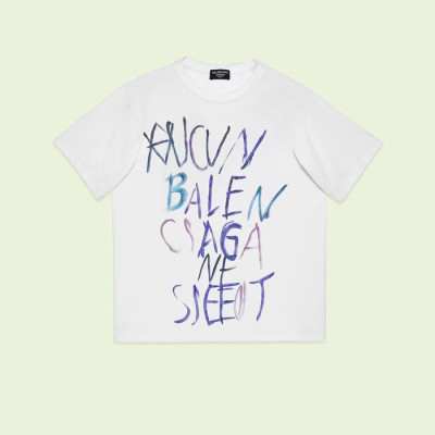 발렌시아가 남성 화이트 크루넥 반팔티 - Balenciaga Mens White Short sleeved Tshirts - ba519x