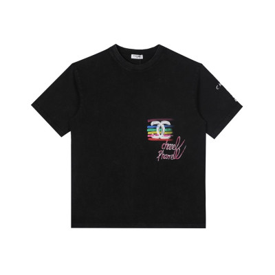 샤넬 남/녀 크루넥 블랙 반팔티 - Chanel Unisex Black Tshirts - ch476x