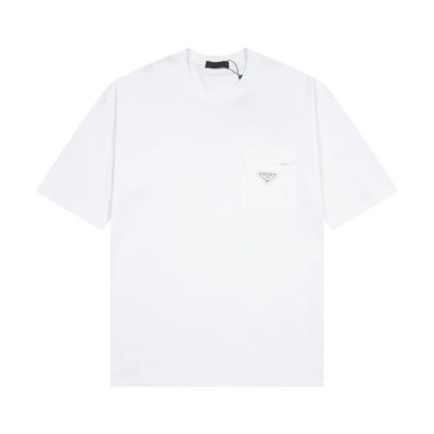 프라다 남성 크루넥 화이트 반팔티 - Prada Mens White Short sleeved Tshirts - pr648x