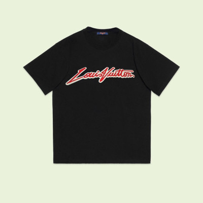 루이비통 남성 크루넥 블랙 반팔티 - Louis vuitton Mens Black Short sleeved Tshirts - lv1706x