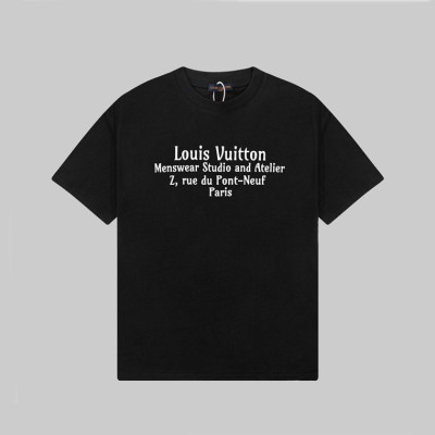 루이비통 남성 크루넥 블랙 반팔티 - Louis vuitton Mens Black Short sleeved Tshirts - lv1726x