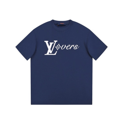 루이비통 남성 크루넥 네이비 반팔티 - Louis vuitton Mens Navy Short sleeved Tshirts - lv1748x