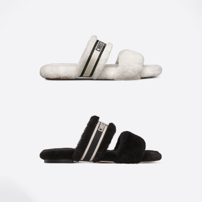 디올 여성 시어링 뮬 슬리퍼 KDQ734ESK 【매장-130만원대】 - Dior Womens Black Slippers - di767x