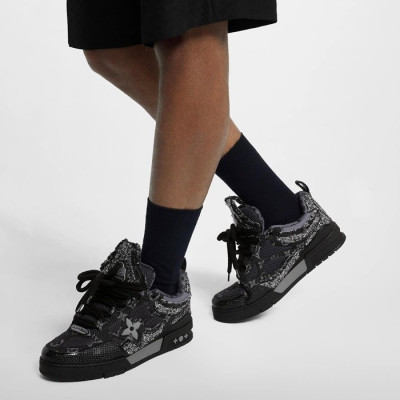 루이비통 남성 블랙 스니커즈 - Louis vuitton Mens Black Sneakers - lv2013x