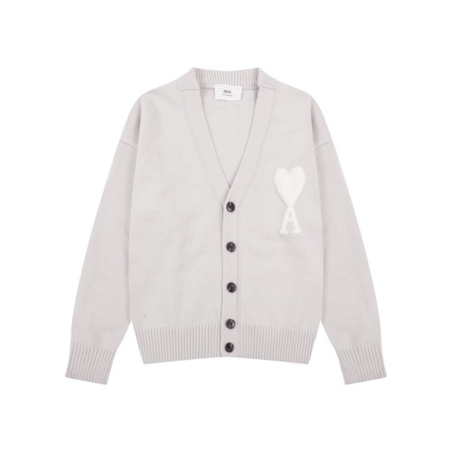 아미 남/녀 그레이 브이넥 가디건 - Ami Unisex Gray Cardigan - amc113x