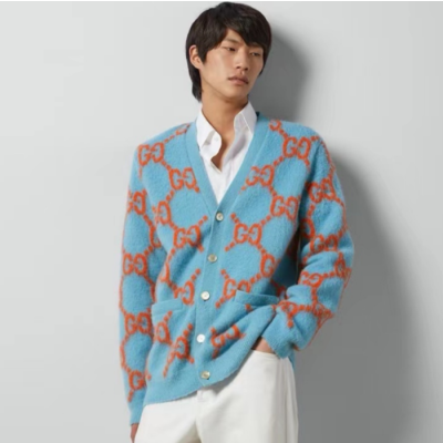 구찌 남성 블루 브이넥 가디건 - Gucci Mens Blue Cardigan - guc95x