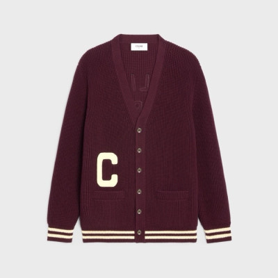 셀린느 남/녀 버건디 브이넥 가디건 - Celine Unisex Burgundy Cardigan - cec174x