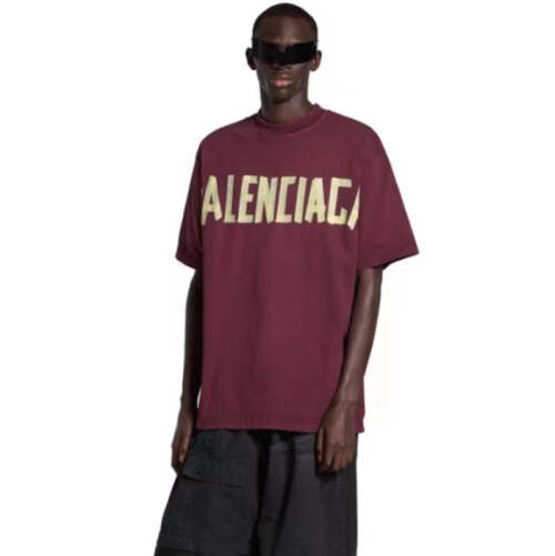 발렌시아가 남성 버건디 반팔티 - Balenciaga Mens Burgundy Tshirts - bac197x