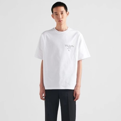 프라다 남성 크루넥 화이트 반팔티 - Prada Mens White Tshirts - prc338x