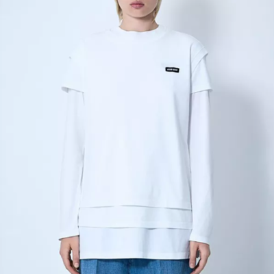 미우미우 남/녀 화이트 반팔 셔츠 - Miumiu Unisex Ivory Tshirts - mic420x