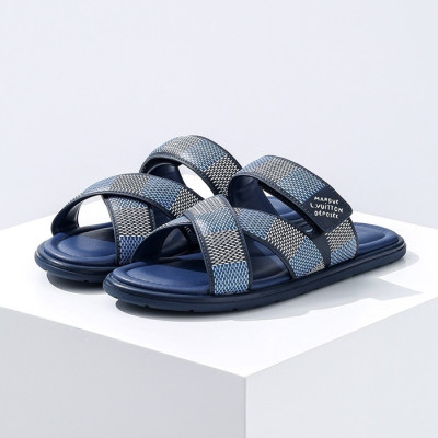 루이비통 남성 블루 슬리퍼 - Louis vuitton Mens Blue Slippers - lvs592x