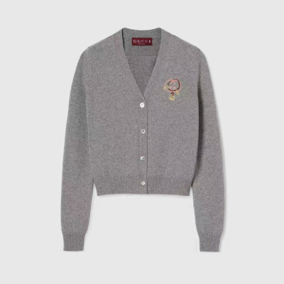 구찌 여성 그레이 브이넥 가디건 - Gucci Womens Gray Cardigan - guc496x