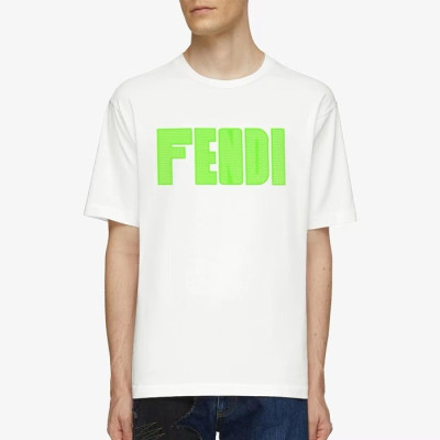 펜디 남성 화이트 반팔 티셔츠 - Fendi Mens White Tshirts - fec602x