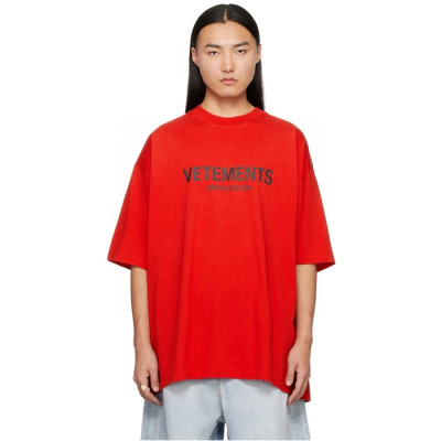 베트멍 남/녀 레드 반팔 티셔츠 - Vetements Unisex Over Size Tshirts - vec851x