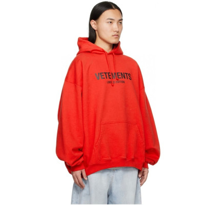 베트멍 남/녀 레드 후드티 - Vetements Unisex Red Hoodie - vec852x