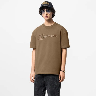 루이비통 남성 카멜 반팔 티셔츠 - Louis vuitton Mens Camel Tshirts - lvc1261x