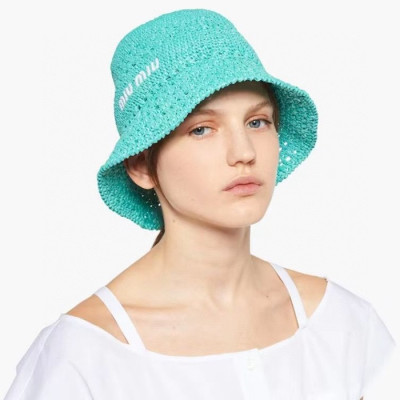 미우미우 여성 라피아 벙거지 - Miumiu Womens Blue Bucket Hat - acc2343x