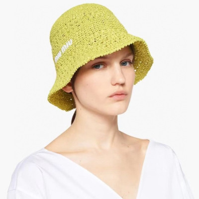 미우미우 여성 라피아 벙거지 - Miumiu Womens Yellow Bucket Hat - acc2344x