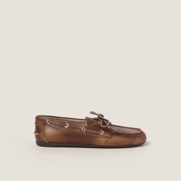 미우미우 여성 블리치드 보트 슈즈 - Miumiu Womens Unlined Bleached Leather Boat Shoes - hes5582x