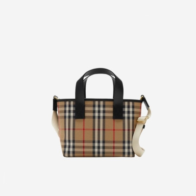 [당일배송] 버버리 여성 체크 코튼 레더 토트백 - dd604x