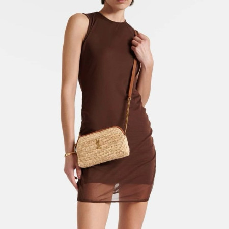 입생로랑 여성 라피아 및 베지터블 태닝 가비 지퍼 파우치- Saint Laurent Womens Gaby zipper pouch in raffia and vegetable tanned leather - ysb5507x