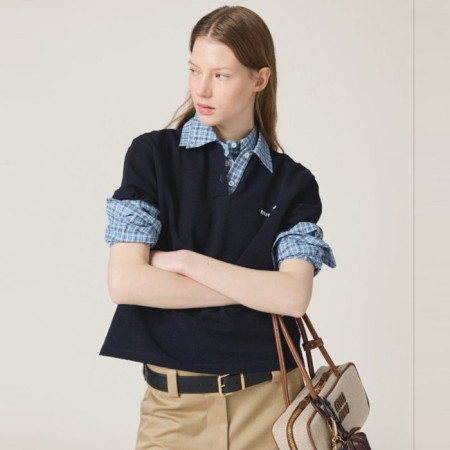 [당일배송] 미우미우 여성 포플린 폴로 셔츠 - dd805x