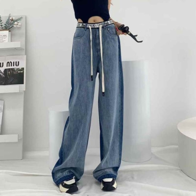 [당일배송] 셀린느 여성 워싱 배색 와이드 진 - dd837x