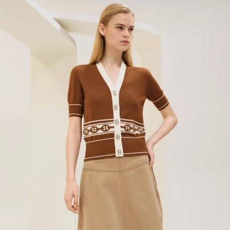 에르메스 여성 브이넥 반팔티 - Hermes Womens V-neck Tshirt - hec6531x