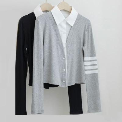 [당일배송] 톰브라운 여성 스트라이프 셔츠 레이어드 가디건 - dd909x