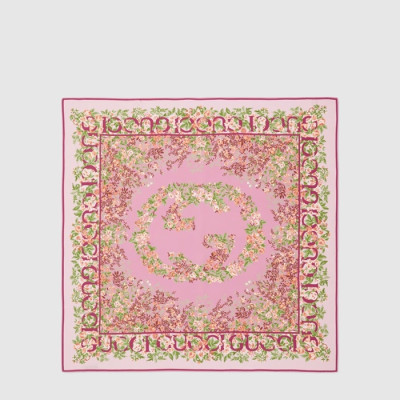 구찌 여성 인터로킹 G 플로럴 프린트 실크 까레 - Gucci Womens Interlocking G Floral Print Silk Carré - acc5445x