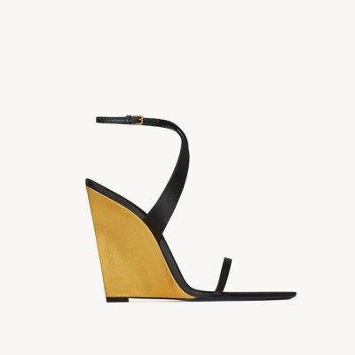 입생로랑 여성 새틴 크레이프 메탈릭 Salomé 웨지 - Saint Laurent Womens Salomé Wedge In Satin Crepe Metallic Leather - yss6022x