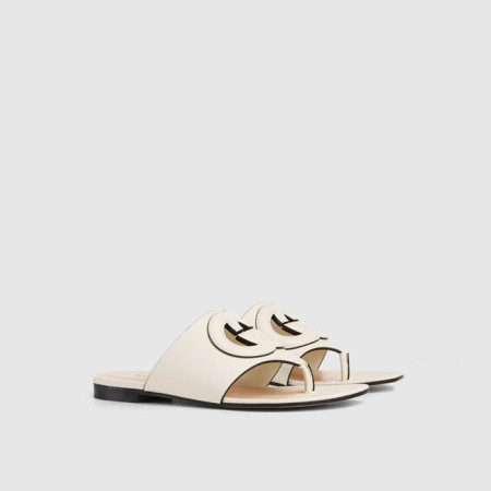 구찌 여성 GG 레더 플랫 쪼리 - Gucci Womens GG Leather Flat Slip-on Sandals - gus6203x