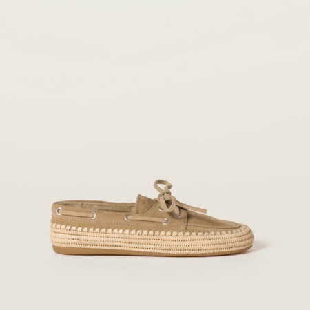 미우미우 여성 스웨이드 라피아 보트 슈즈 - Miumiu Womens Suede Raffia Boat Shoes - hes6206x