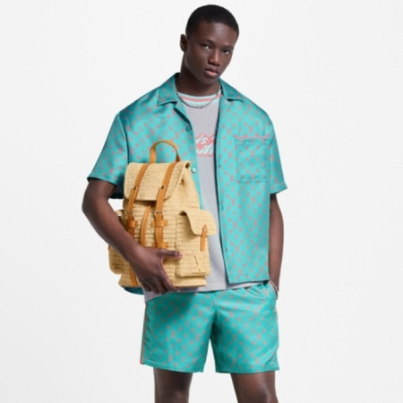 루이비통 남성 모노그램 쇼트 슬리브드 실크 셔츠 - Louis vuitton Mens Monogrammed Short Sleeve Silk Shirt - lvc7540x