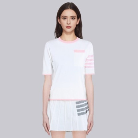 톰브라운 여성 라운드 니트 반팔티 - Thom Browne Womens Round Knit - thc7574x