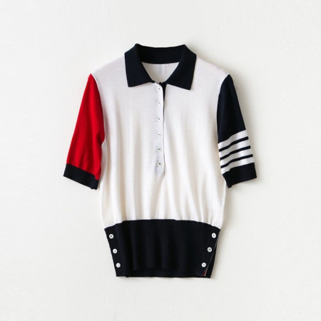 톰브라운 여성 폴로 니트 반팔티 - Thom Browne Womens Polo Knit - thc7576x
