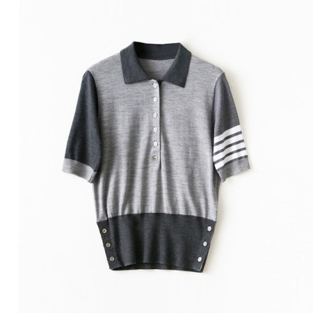 톰브라운 여성 폴로 니트 반팔티 - Thom Browne Womens Polo Knit - thc7577x