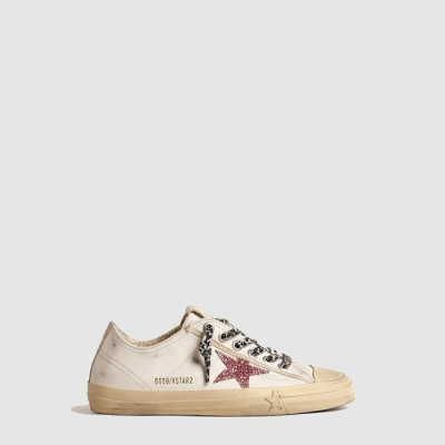 골든구스 여성 핑크 글리터 스타 메탈릭 레더 힐탭 브이스타 - Golden Goose Womens Pink Glitter Star Metallic Leather Heel Tab - gos6586x