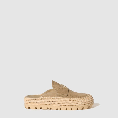 미우미우 여성 스웨이드 라피아 플랫폼 뮬 - Miumiu Womens Suede Raffia Platform Mule - mis7003x