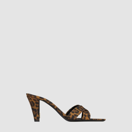 입생로랑 여성 레오파드 그로그랭 Jill 뮬 - Saint Laurent Womens Jill Mule In Leopard Grosgrain - yss7069x