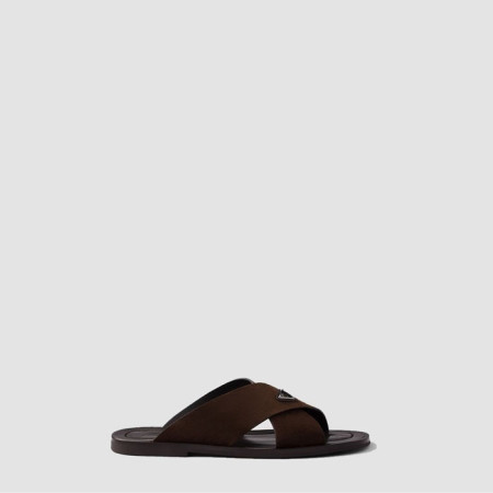 프라다 남성 스웨이드 크리스크로스 슬라이드 - Prada Mens Suede Crisscross Slides - prs7233x