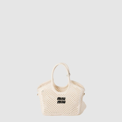 미우미우 여성 코튼 메쉬 아이비 토트 백 - Miumiu Womens Cotton Mesh Ivy Tote Bag - mib10273x