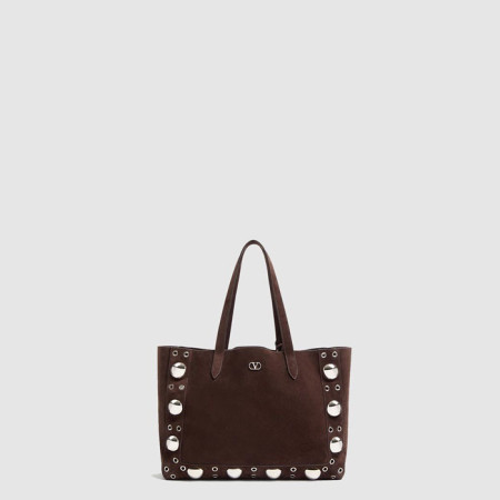 발렌티노 여성 가라바니 넬코트 스웨이드 미디엄 쇼퍼 백 - Valentino Womens Garavani Nellcourt Suede Medium Shopper Bag - vab10653x