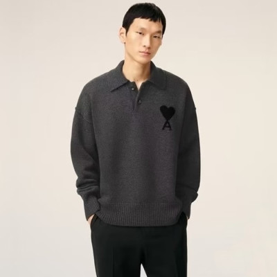 아미 남/녀 폴로 니트 - Ami Unisex Polo Knitwear - amc8504x