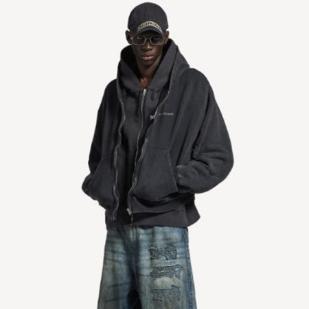 발렌시아가 남성 기모 레이어드 집업 후디 - Balenciaga Mens Layered Zip-Up Hoodie - bac12941x