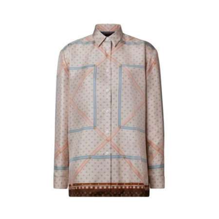 루이비통 여성 트렁크 프린트 실크 셔츠 - Louis vuitton Womens Trunk Print Silk Shirt - lvc14100x