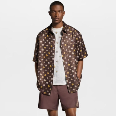 루이비통 남성 모노그램 프린트 반팔 셔츠 - Louis vuitton Mens Monogram Printed Short-Sleeved Shirt - lvc14129x